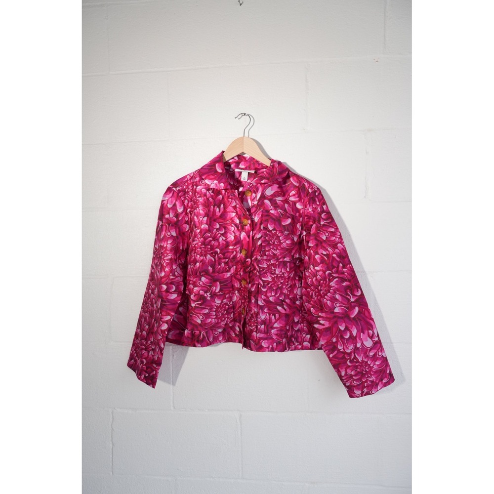 Kika‎ Vargas Jacket Women Medium Pink Floral Chrysanthemum Button Front Cropped
